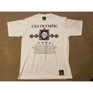 Vintage 1992 USA Olympics White T Shirt Size Large 100% Cotton Embroidered